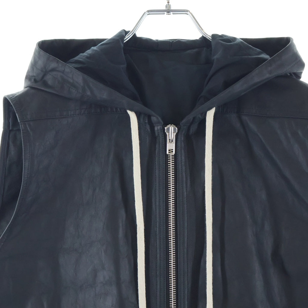 Rick Owens(リックオウエンス) 16SS CYCLOPS期 ラムレザー ジップアップ フーデッドノースリーブジャケット ベスト ブラック RU16S3984-LL