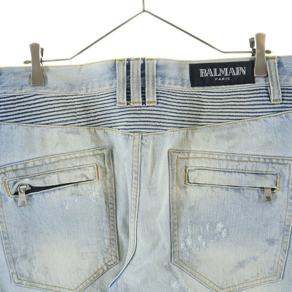 BALMAIN(バルマン) BIKER JEANS ダメージ加工 蛇腹 ジップフライ スリム バイカーデニムパンツ ジーンズ インディゴ T567-B562