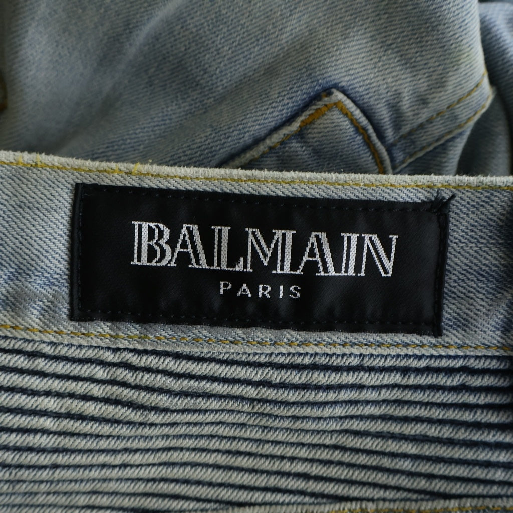 BALMAIN(バルマン) BIKER JEANS ダメージ加工 蛇腹 ジップフライ スリム バイカーデニムパンツ ジーンズ インディゴ T567-B562