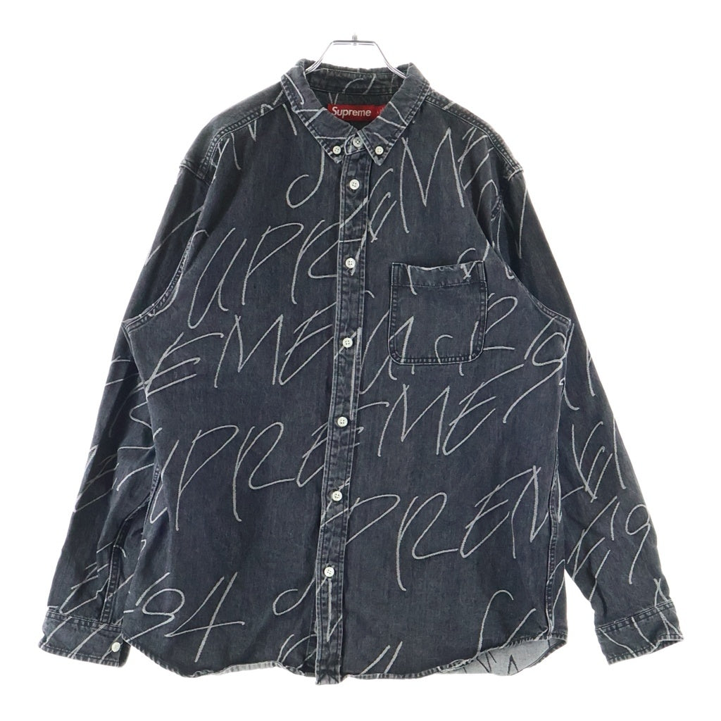 SUPREME(シュプリーム) 23AW Handwriting Jacquard Denim Shirt ハンドライティング ジャガード デニム 長袖ボタンダウンシャツ ブラック