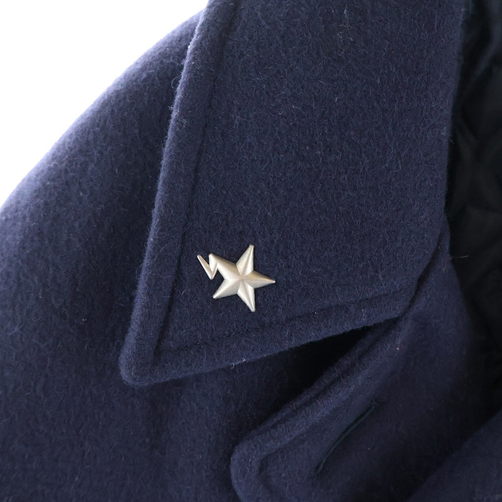 A BATHING APE(アベイシングエイプ) MELTON PEA COAT メルトンピーコート 袖ワッペン ウールジャケット ネイビー