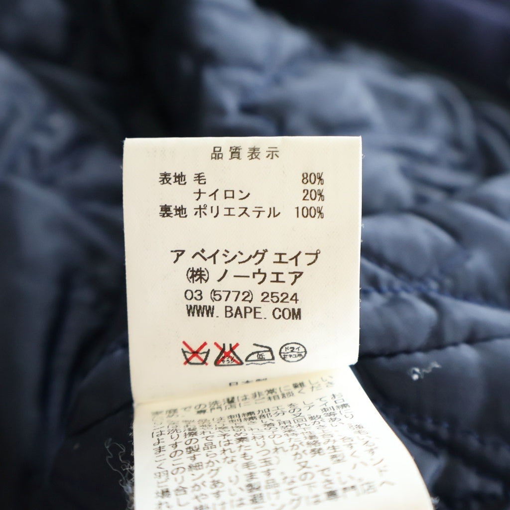 A BATHING APE(アベイシングエイプ) MELTON PEA COAT メルトンピーコート 袖ワッペン ウールジャケット ネイビー
