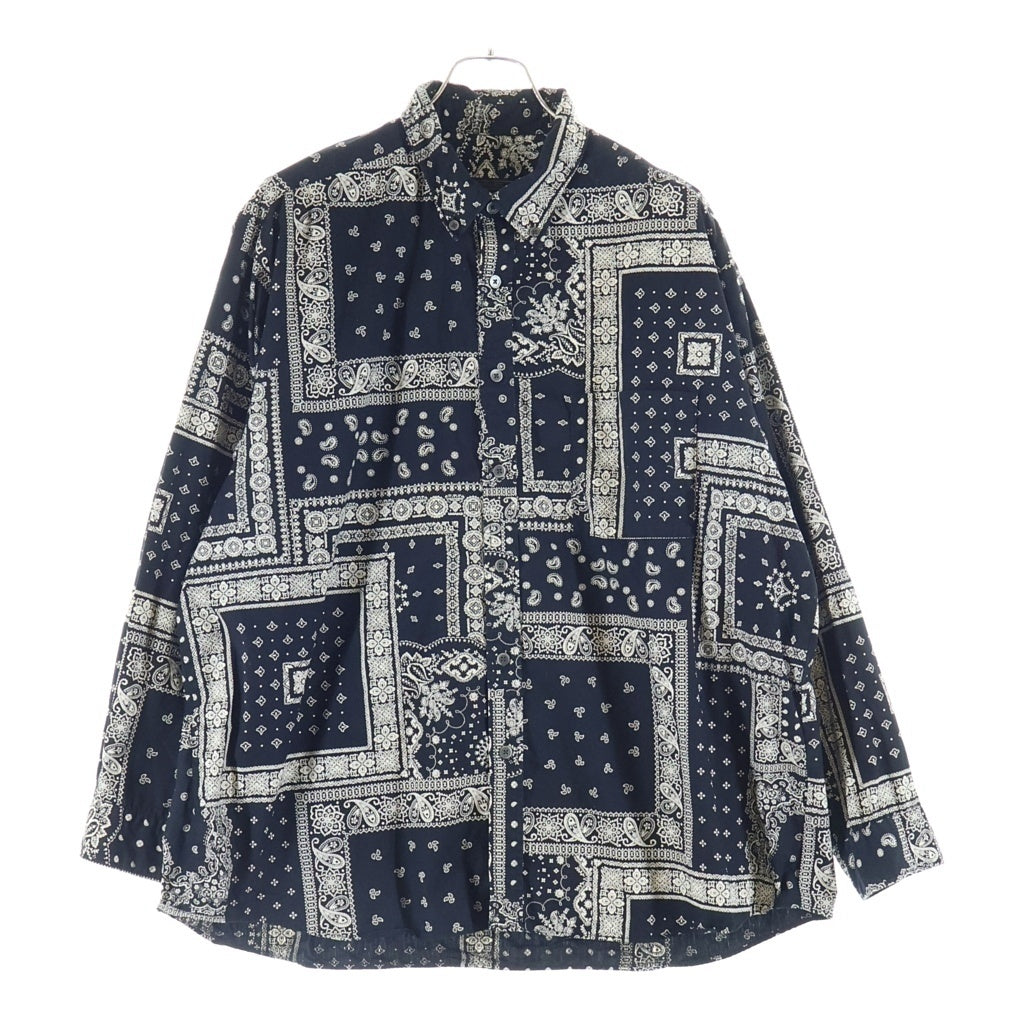 SOPHNET.(ソフネット) 21AW STAR ELBOW PATCHED BAGGY B.D SHIRT スターエルボーパッチ ペイズリー総柄 長袖ボタンダウンシャツ ブラック SOPH-212046