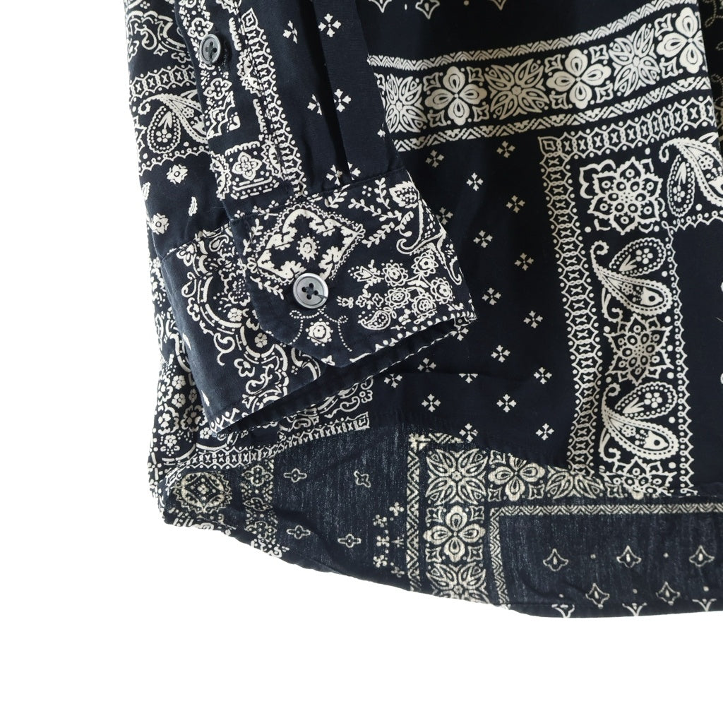 SOPHNET.(ソフネット) 21AW STAR ELBOW PATCHED BAGGY B.D SHIRT スターエルボーパッチ ペイズリー総柄 長袖ボタンダウンシャツ ブラック SOPH-212046