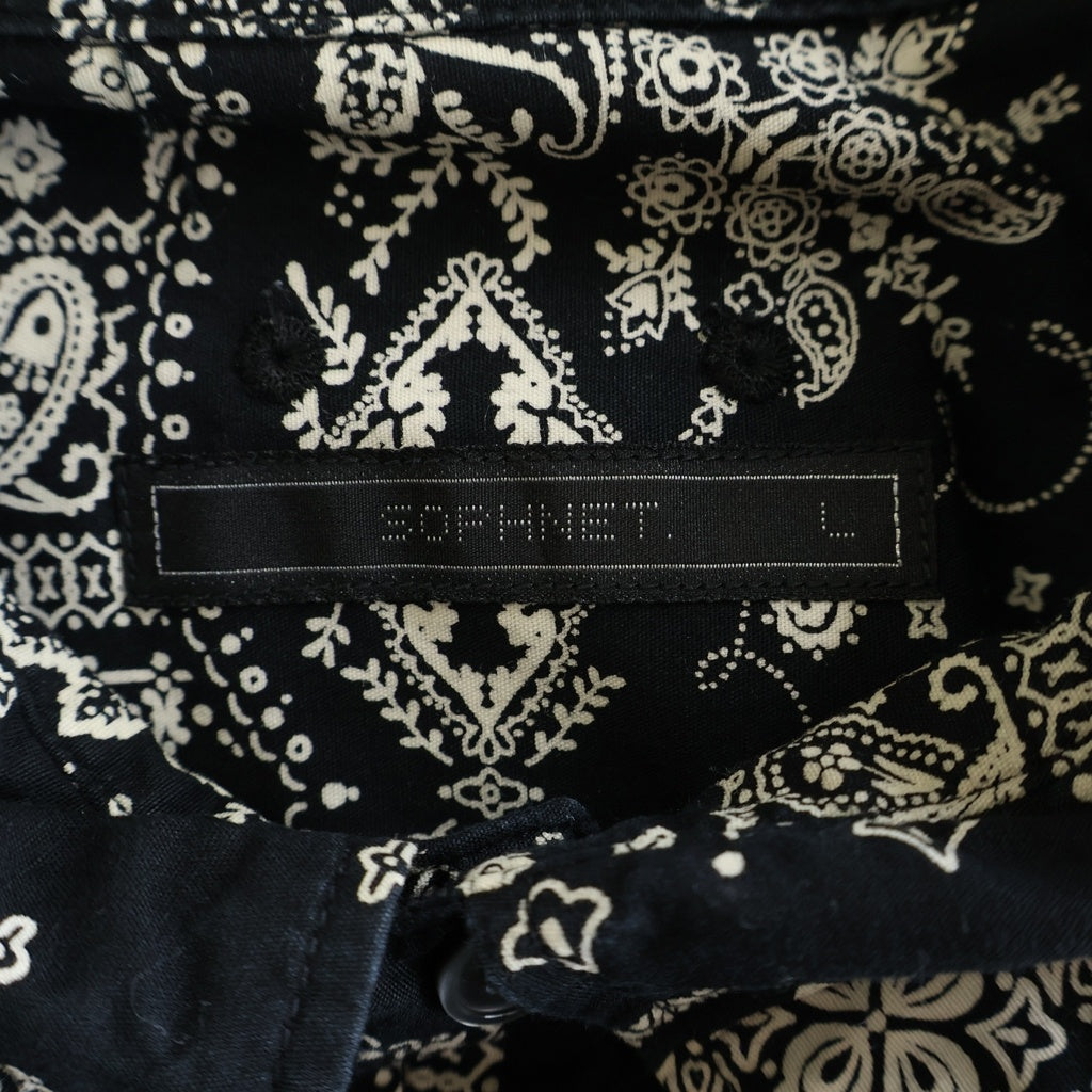 SOPHNET.(ソフネット) 21AW STAR ELBOW PATCHED BAGGY B.D SHIRT スターエルボーパッチ ペイズリー総柄 長袖ボタンダウンシャツ ブラック SOPH-212046