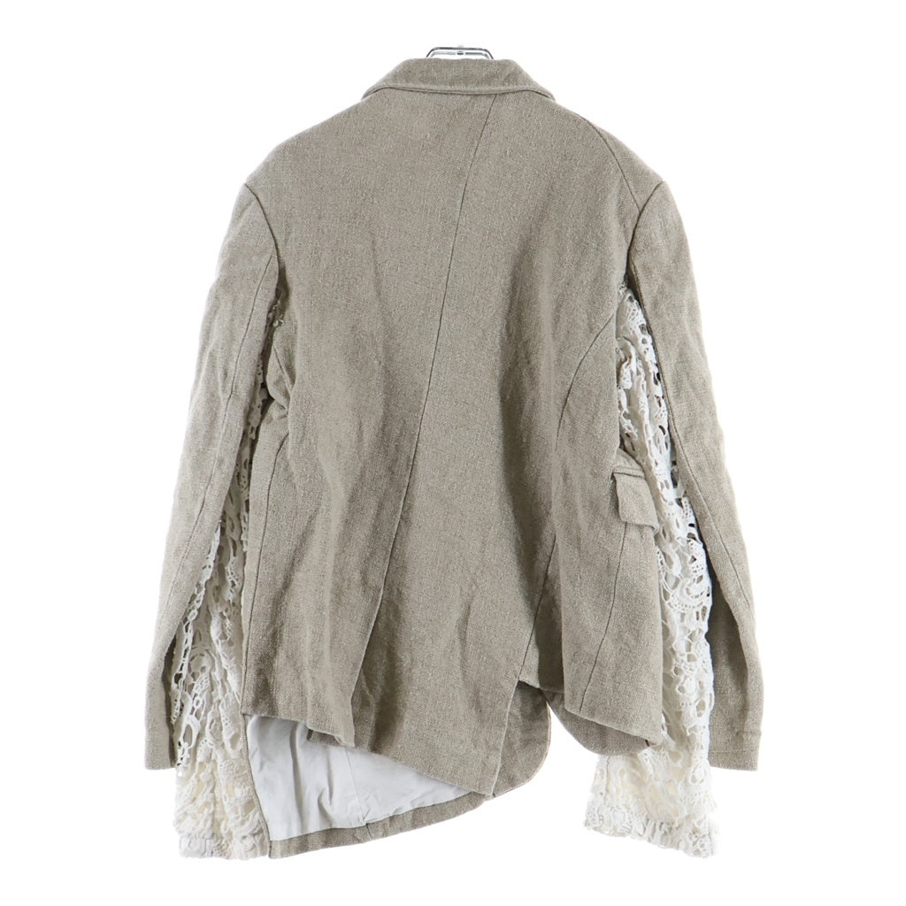 COMME des GARCONS(コムデギャルソン) 26SS AD2025 LACE-INCERT ASYMMETRIC JACKET レースインサート アシンメトリー 3B リネンテーラードジャケット レディース ベージュ/ホワイト GQ-J028