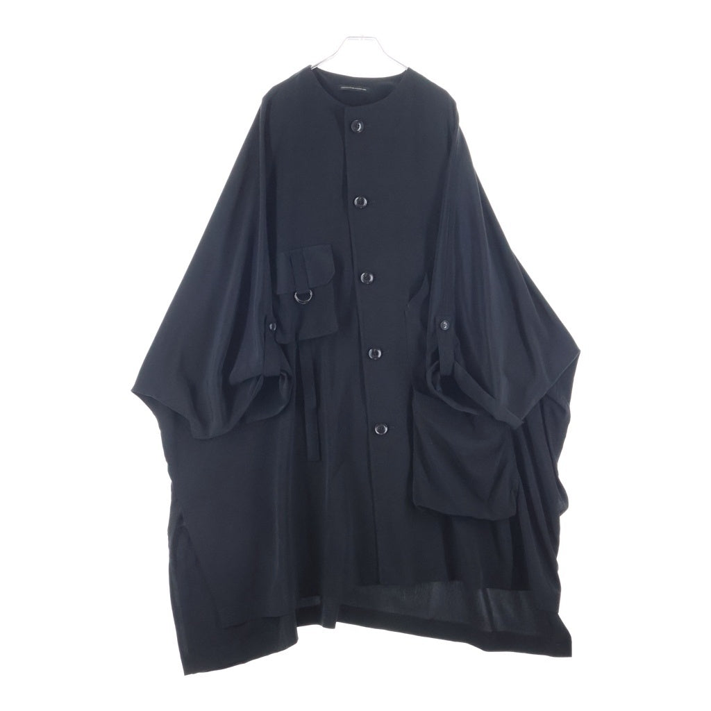 Y's(ワイズ) TA/PE CREPE DE CHINE COLLARLESS DOLMAN COAT テープ クレープ ノーカラー ドルマンコート レディース ブラック YW-C15-500