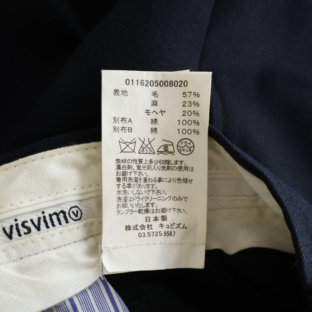 VISVIM(ヴィスヴィム) HIGH-WATER SLACKS モヘア混 ウール リネン サイドアジェスター付き テーパード ハイウォータースラックス パンツ ネイビー 0116205008020