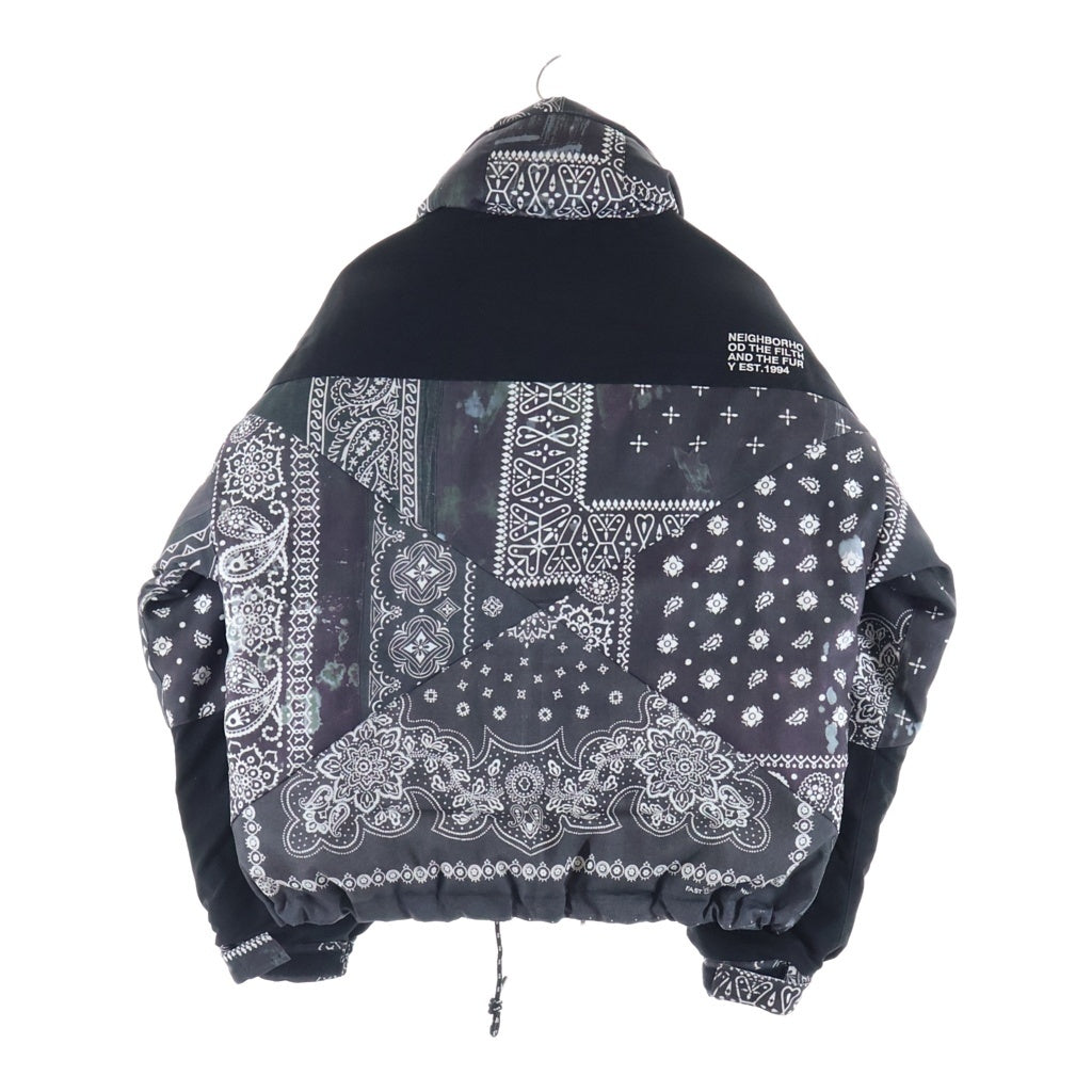 NEIGHBORHOOD(ネイバーフッド) 21AW BANDANA CHOPPED DOWN / E-JKT ペイズリー柄 バンダナチョップド ジップアップフーデッドダウンジャケット ブラック/グレー 212TSNH-JKM11