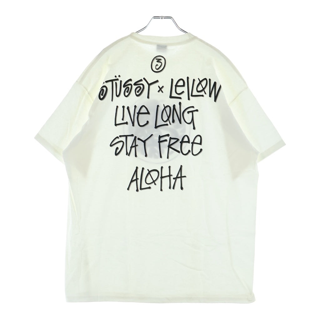 STUSSY(ステューシー) 00S ×LEILOW LIVE LONG STAY FREE ALOHA レイロー リブロングステイフリーアロハ クルーネック半袖Tシャツ カットソー ホワイト