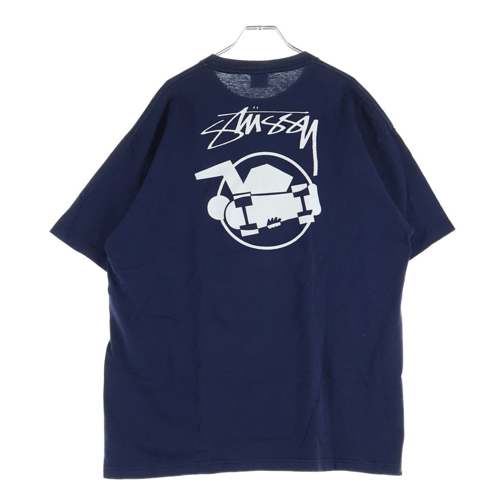 STUSSY(ステューシー) 90S OLD オールド 紺タグ スケートマン 両面プリント クルーネック半袖Tシャツ カットソー ネイビー