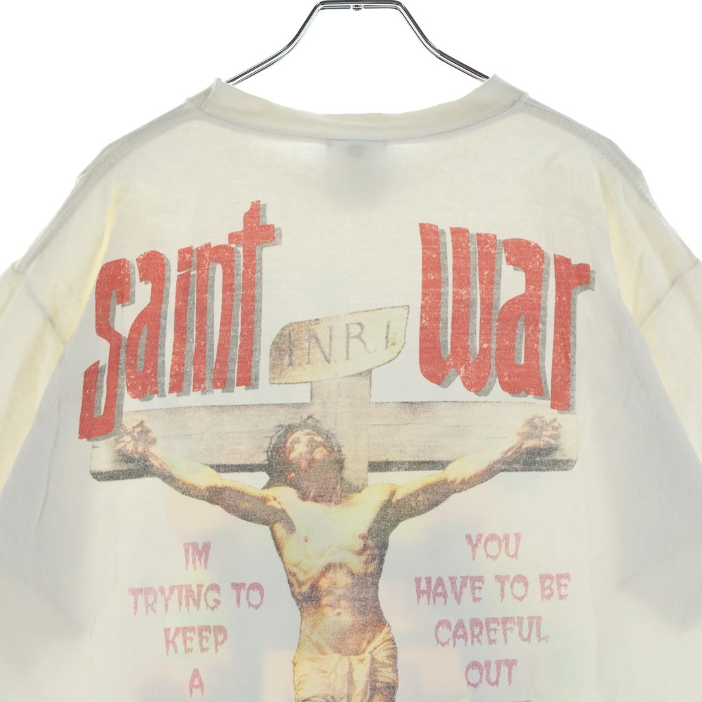 SAINT MICHAEL(セントマイケル) 24SS SS TEE / SAINT WAR セントウォープリント クルーネック半袖Tシャツ カットソー ホワイト SM-YS8-0000-007