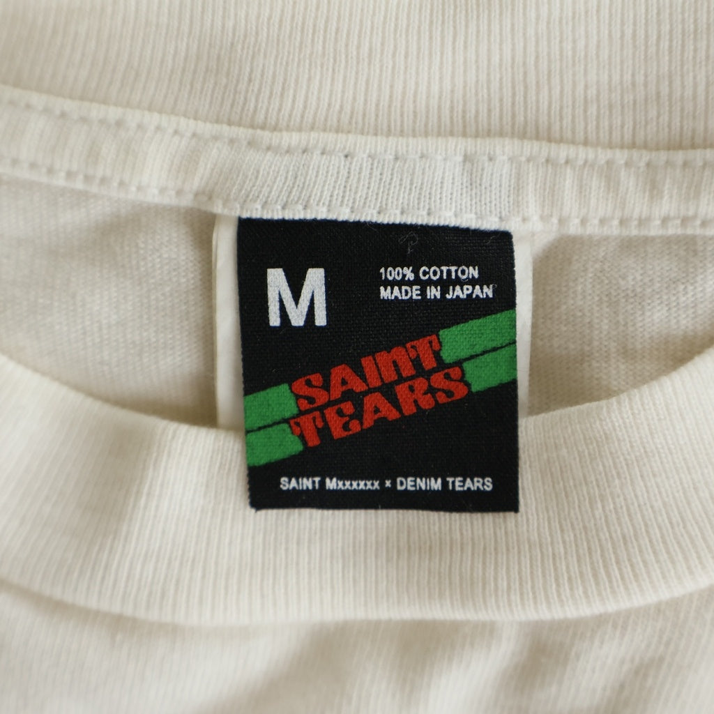 SAINT MICHAEL(セントマイケル) ×DENIM TEARS 24SS DT SS LIVES CREW リーバイスクループリント クルーネック半袖Tシャツ カットソー ホワイト SM-YS8-0000-C01