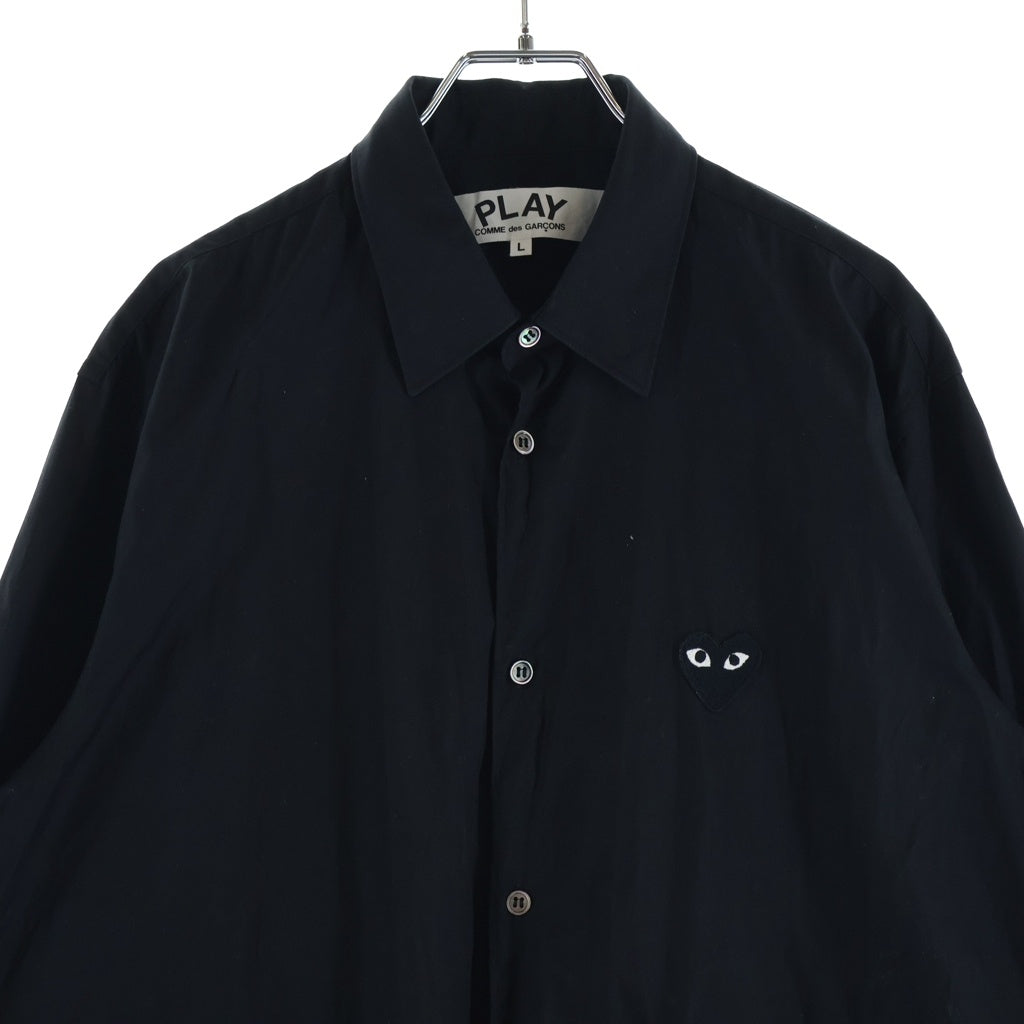 PLAY COMME des GARCONS(プレイコムデギャルソン) 23AW AD2023 L/S Shirt ハートロゴワッペン コットン 長袖シャツ ブラック AZ-B004