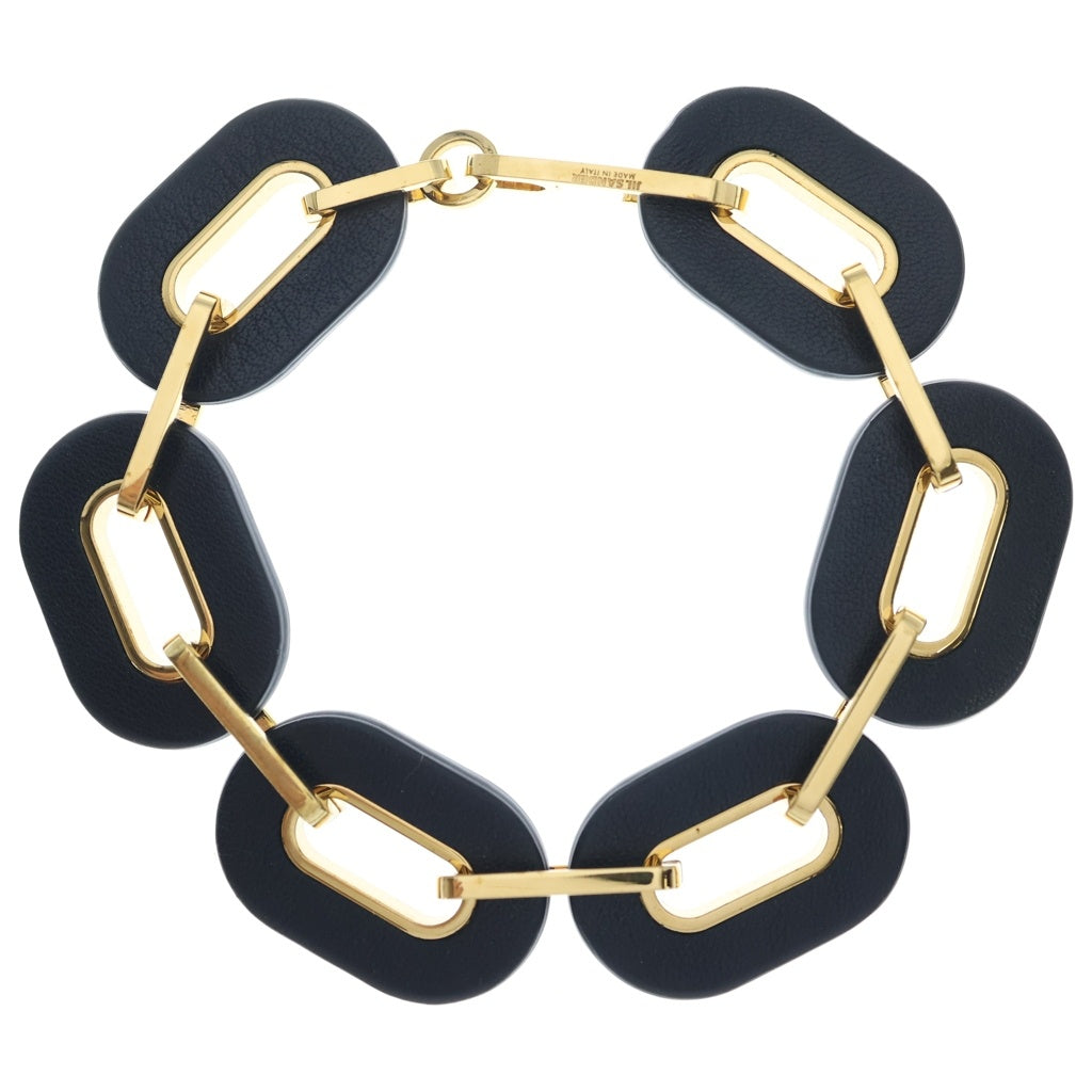 JIL SANDER(ジルサンダー) ゴールド金具 レザーチェーンブレスレット ブラック/ゴールド J11UY0018 J12022 レディース