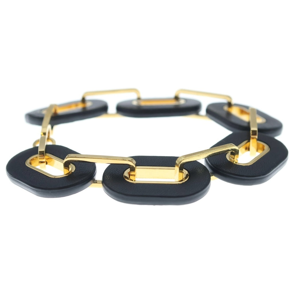 JIL SANDER(ジルサンダー) ゴールド金具 レザーチェーンブレスレット ブラック/ゴールド J11UY0018 J12022 レディース