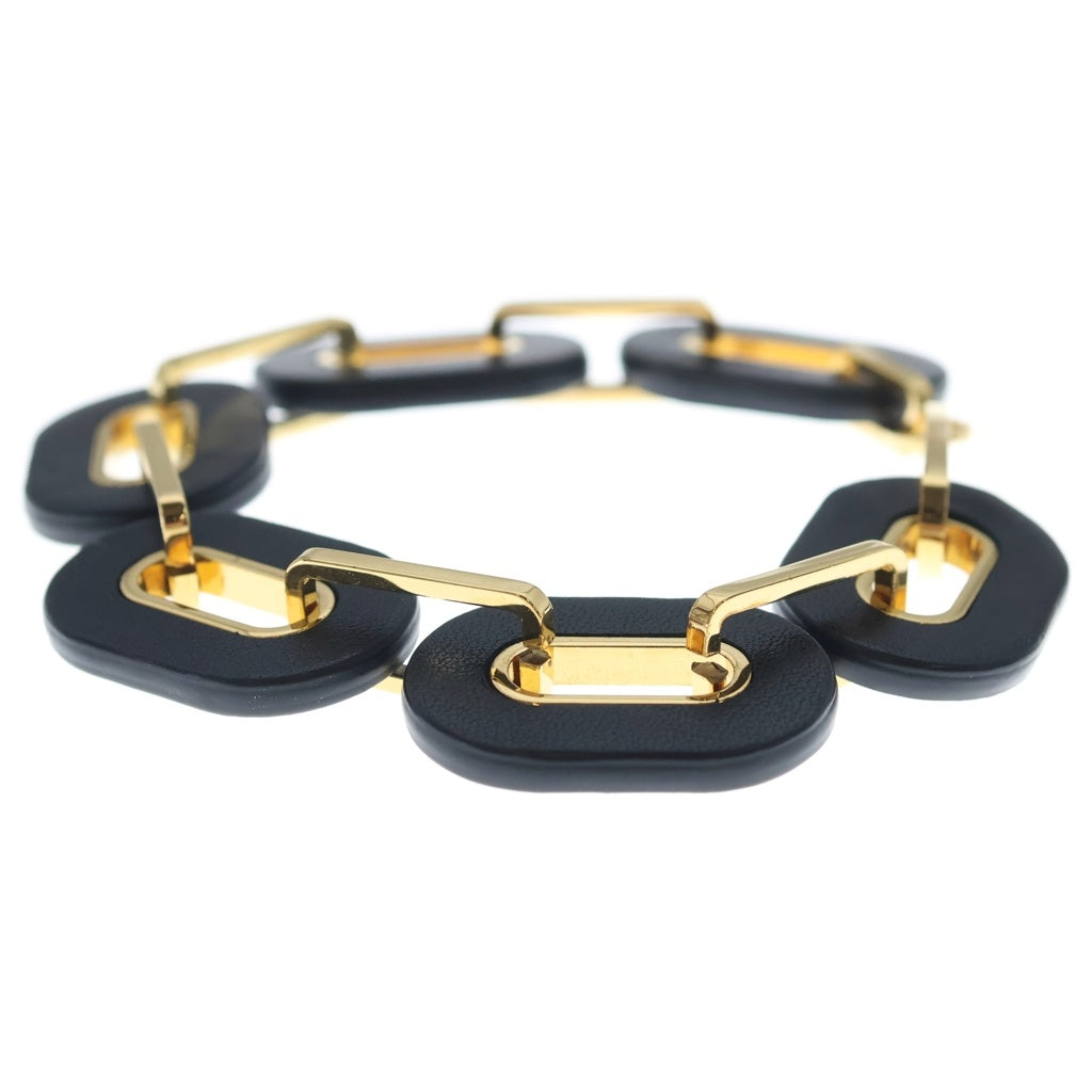 JIL SANDER(ジルサンダー) ゴールド金具 レザーチェーンブレスレット ブラック/ゴールド J11UY0018 J12022 レディース