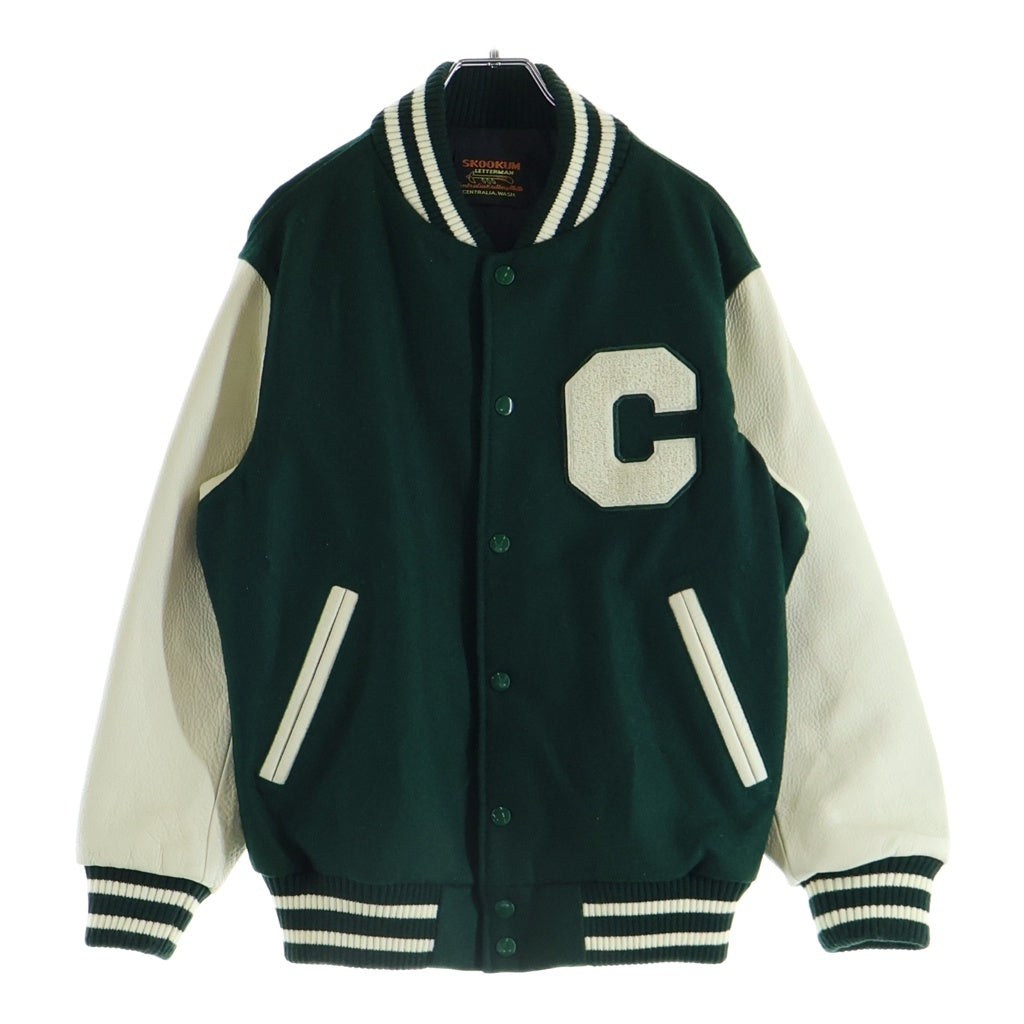 SKOOKUM(スクーカム) STADIUM JACKET レザー切り替え リブニット スタジアムジャケット グリーン/ホワイト SK21102-2E