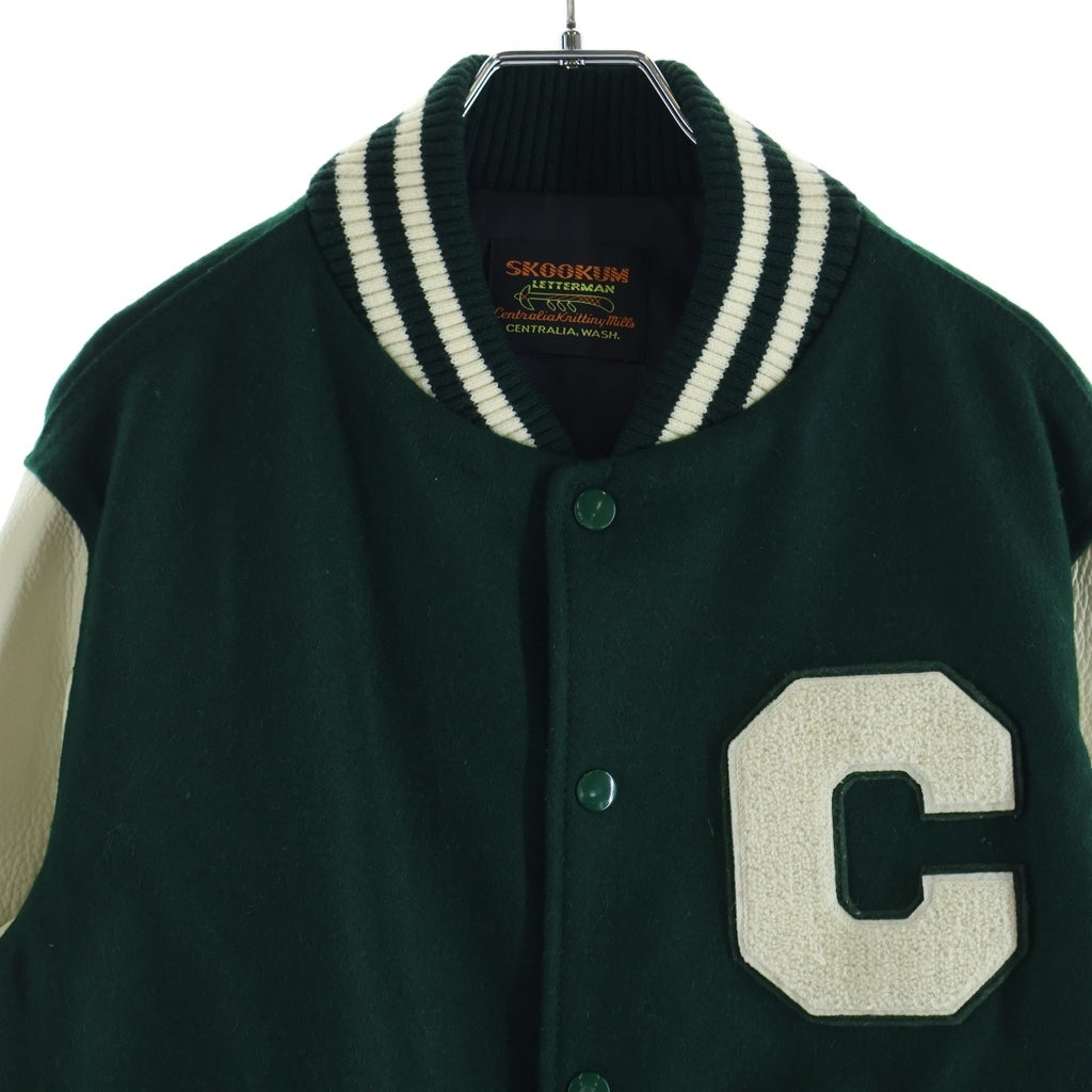 SKOOKUM(スクーカム) STADIUM JACKET レザー切り替え リブニット スタジアムジャケット グリーン/ホワイト SK21102-2E