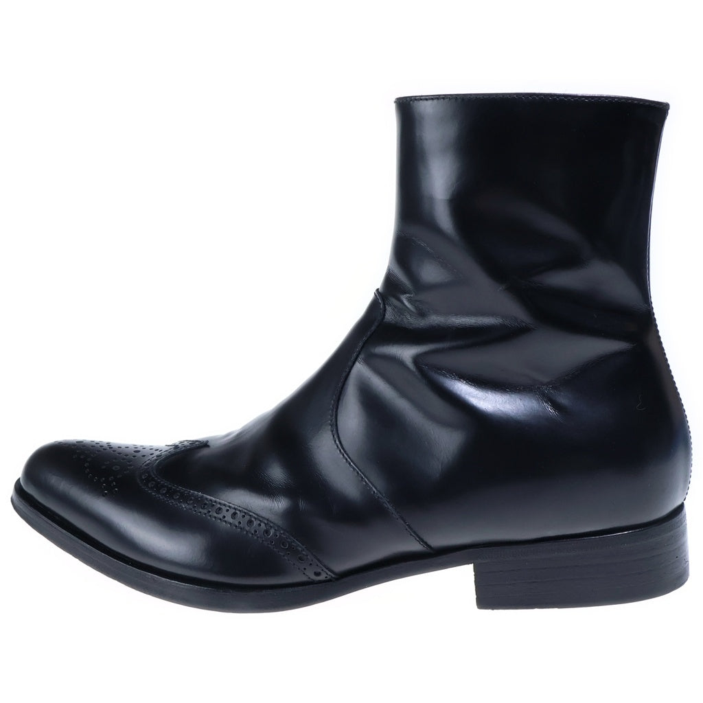 HELMUT LANG(ヘルムートラング) 本人期 メダリオン ウィングチップ サイドジップ レザー ブーツ ブラック 087