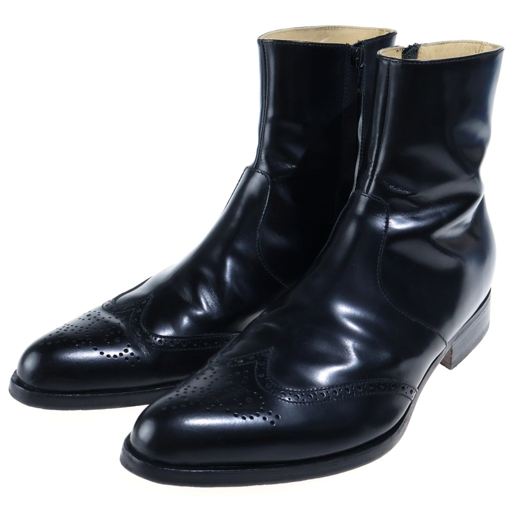 HELMUT LANG(ヘルムートラング) 本人期 メダリオン ウィングチップ サイドジップ レザー ブーツ ブラック 087