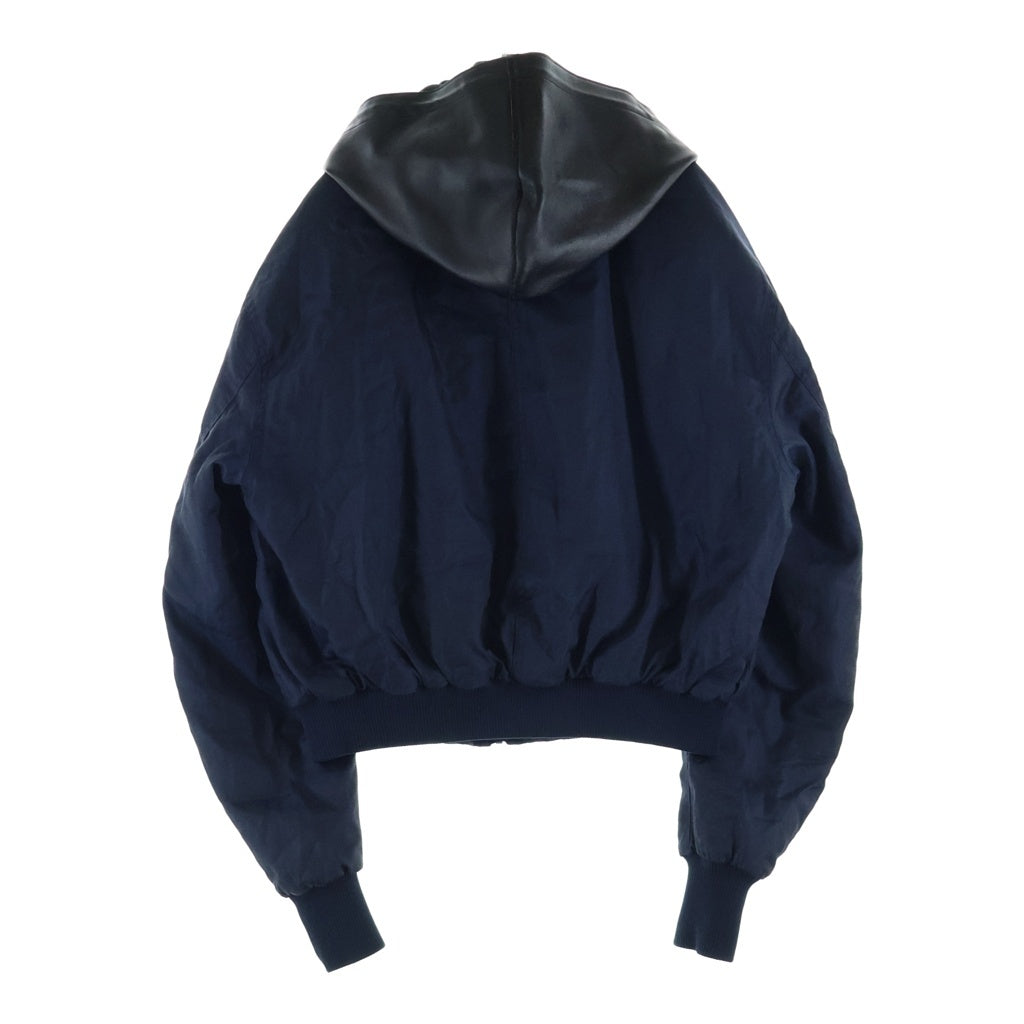 ACNE(アクネ) 12AW HALEBOP SATEEN JACKET ヘールボップ サテン レザーフーデッド ボンバージャケット ネイビー/ブラック