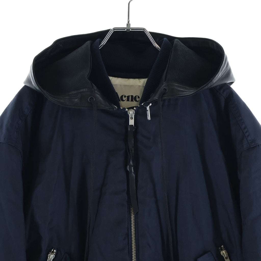 ACNE(アクネ) 12AW HALEBOP SATEEN JACKET ヘールボップ サテン レザーフーデッド ボンバージャケット ネイビー/ブラック