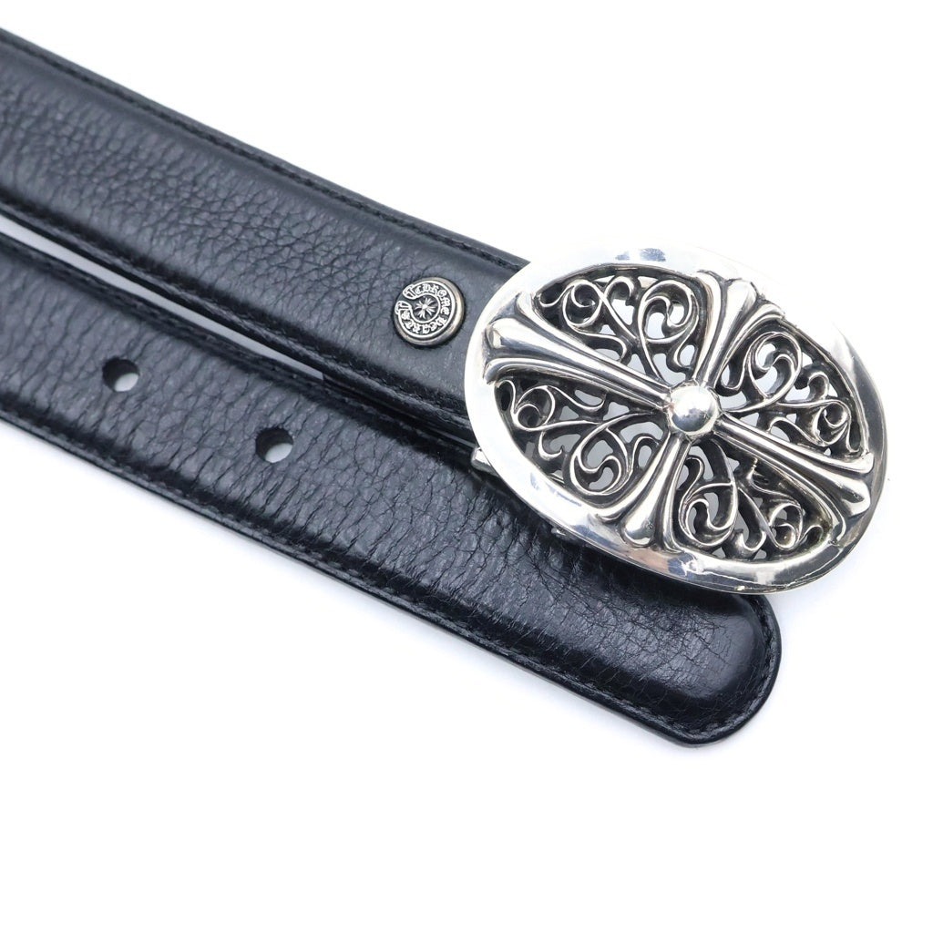 CHROME HEARTS(クロムハーツ) BUCKL OVAL CROSS1.0 クラシックオーバルクロス バックル レザーベルト シルバー/ブラック