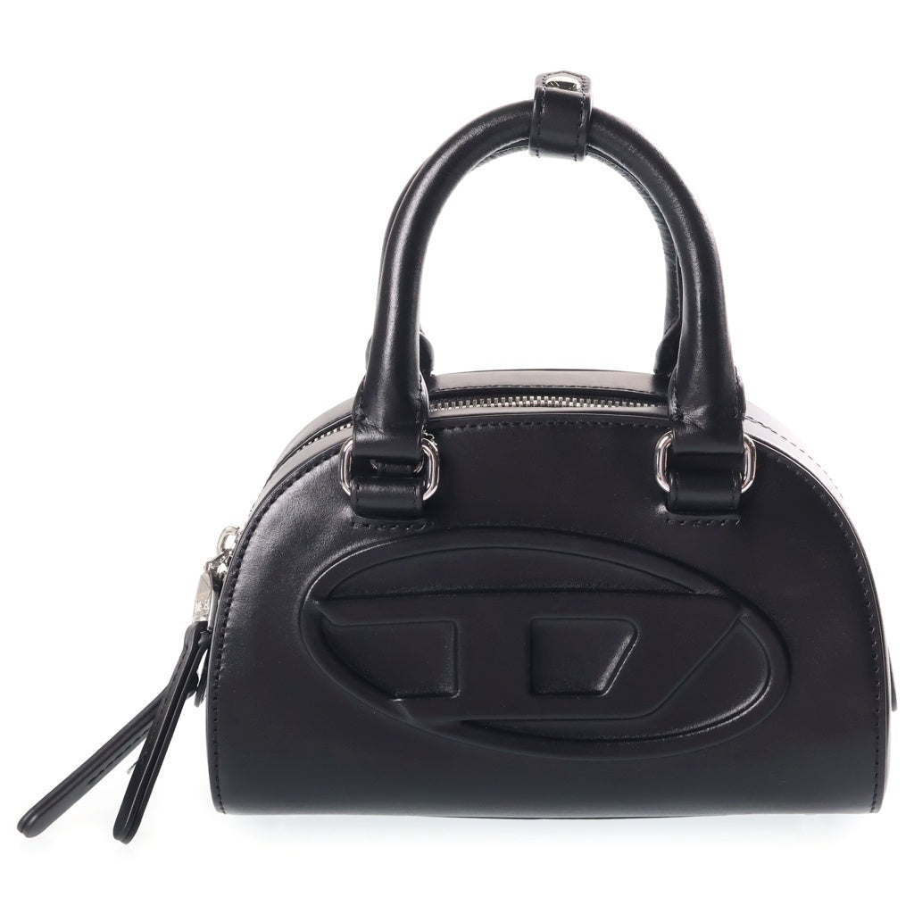 DIESEL(ディーゼル) 1DR DOME SHOULDER EW Dロゴ 型押し トップハンドル ドームレザーショルダーバッグ ブラック X10641 P8279