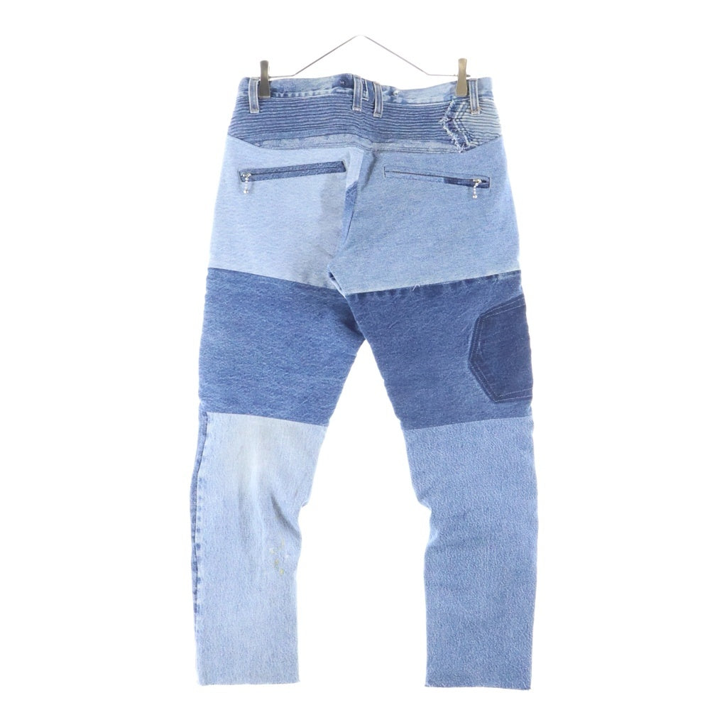 SEVESKIG(セヴシグ) 19AW VINTAGE UPCYCLE MOTO PANTS ヴィンテージアップサイクル パッチワーク ジップフライ モトデニムパンツ インディゴ PT-SV-KA-1002
