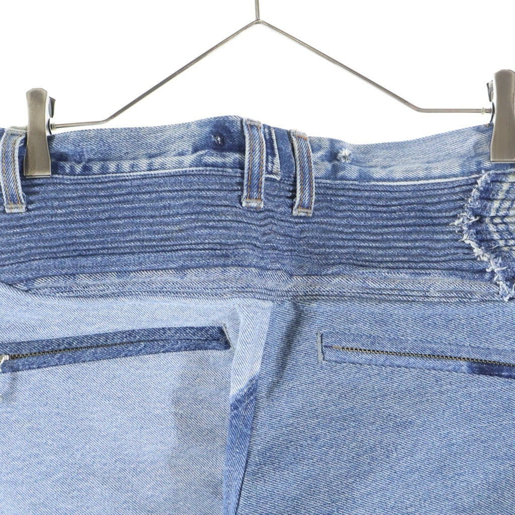 SEVESKIG(セヴシグ) 19AW VINTAGE UPCYCLE MOTO PANTS ヴィンテージアップサイクル パッチワーク ジップフライ モトデニムパンツ インディゴ PT-SV-KA-1002
