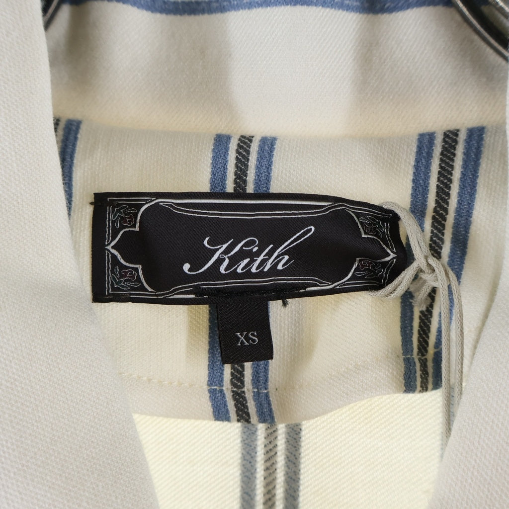 KITH(キス) 26SS TEXTURED STRIPE CONNOR BLOUSON JACKET ストライプ柄 レーヨン混 コナーブルゾンジャケット ホワイト/ブルー KHM011272
