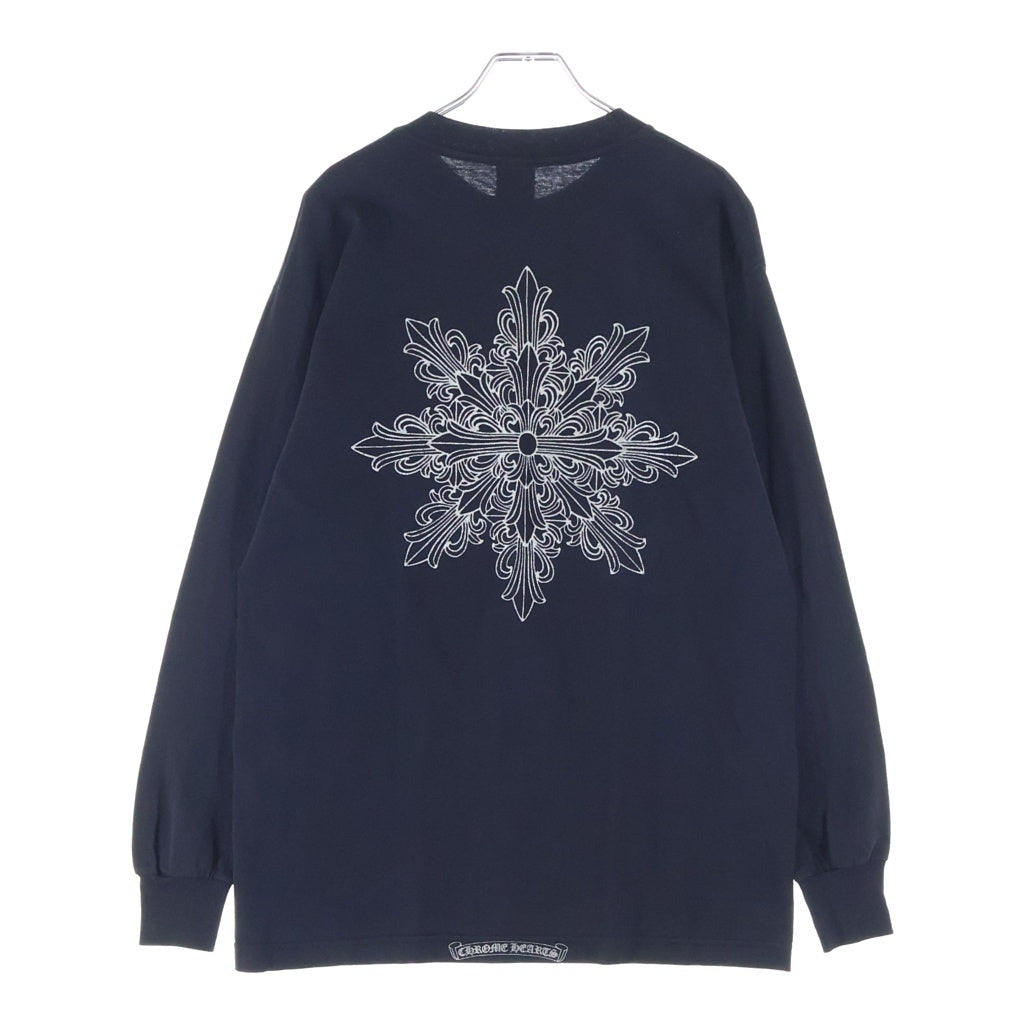 CHROME HEARTS(クロムハーツ) OLD FLOLAL CROSS SNOW FLAKE L/S TEE オールド フローラルクロススノーフレーク クルーネック長袖Tシャツ ロングスリーブカットソー ブラック/シルバー