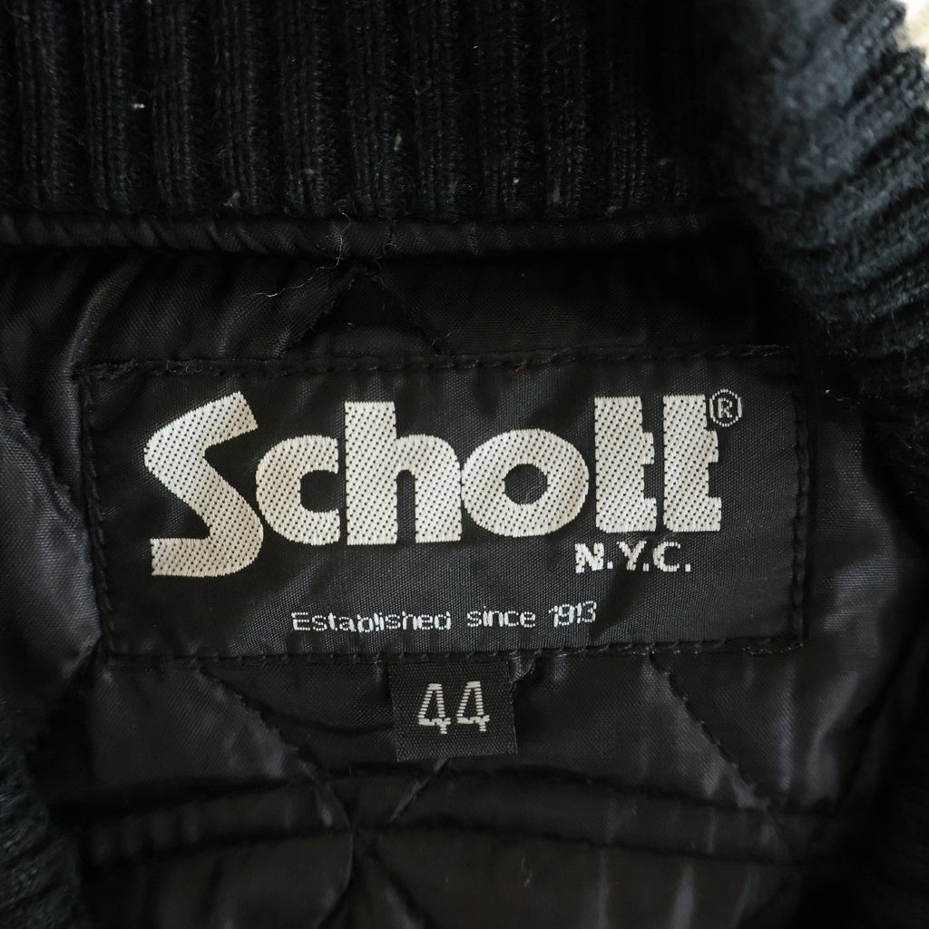 SCHOTT(ショット) リブニット レザー切り替え ロゴエンブロイダリー スタジアムジャンパー ジャケット ブラック