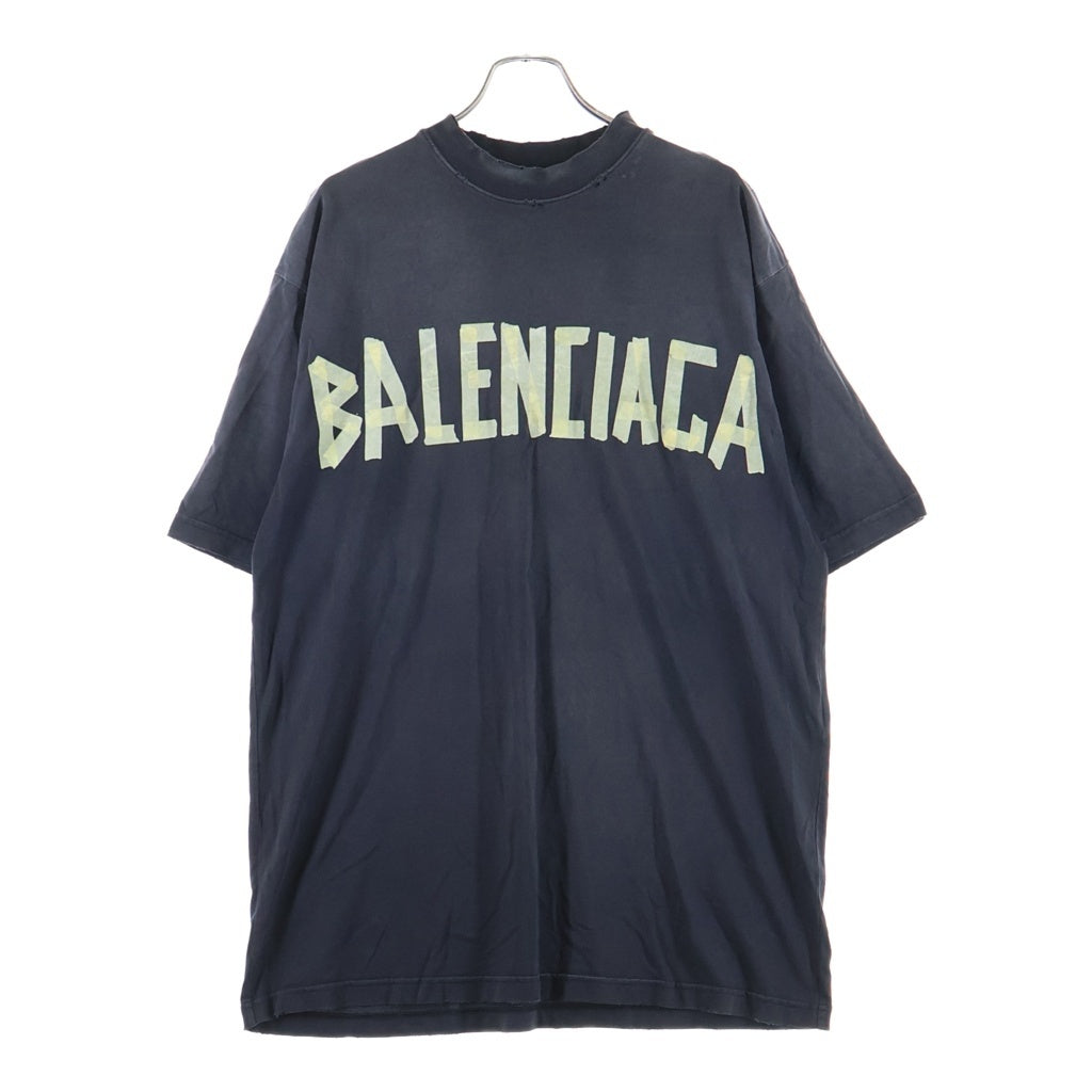 BALENCIAGA(バレンシアガ) 23SS TAPE TYPE T-SHIRT テープ タイプ フロントロゴ プリントTシャツ 半袖クルーネックカットソー ブラック 739784 TOVA9