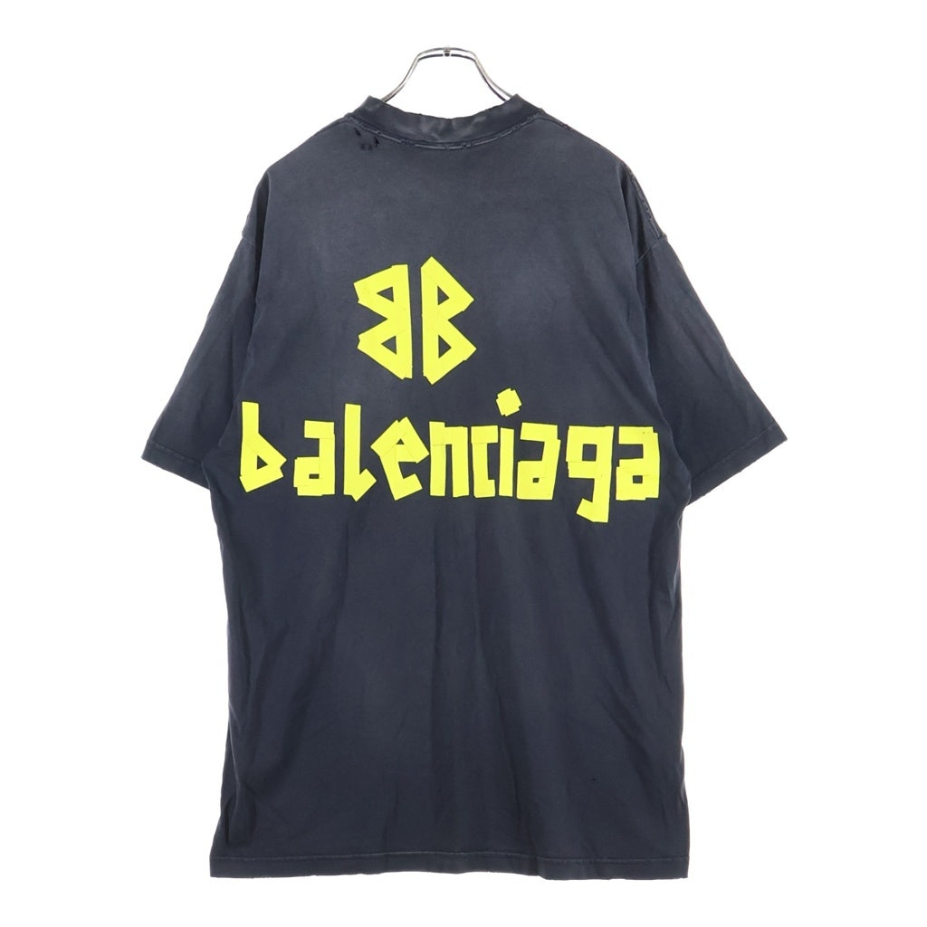 BALENCIAGA(バレンシアガ) 23SS TAPE TYPE T-SHIRT テープ タイプ フロントロゴ プリントTシャツ 半袖クルーネックカットソー ブラック 739784 TOVA9