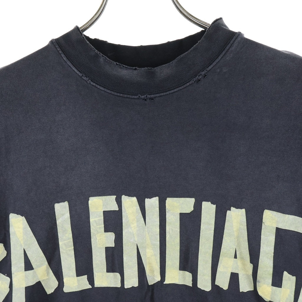 BALENCIAGA(バレンシアガ) 23SS TAPE TYPE T-SHIRT テープ タイプ フロントロゴ プリントTシャツ 半袖クルーネックカットソー ブラック 739784 TOVA9