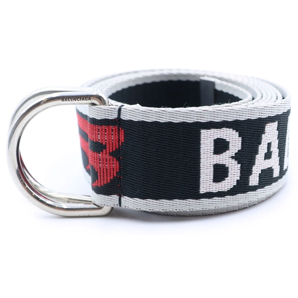 BALENCIAGA(バレンシアガ) D RING BELT リング ロゴ ジャガード ウェビング ベルト ブラック/レッド 703137 210AA