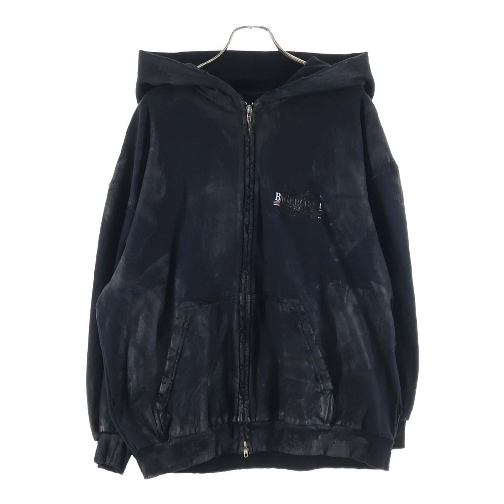 BALENCIAGA(バレンシアガ) 22AW GAFFER TAPED POLITICAL CAMPAIGN LOGO ZIP HOODIE ガッファー テープド ポリティカル キャンペーン ロゴ 泥加工 ジップ フーディー パーカー ブラック 720424 TNVK5 1089