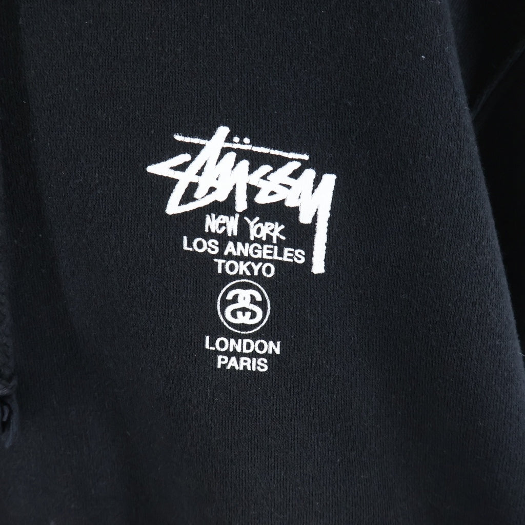 STUSSY(ステューシー) WORLD TOUR HOODIE ワールドツアー 両面プリント プルオーバーフーディー パーカー ブラック