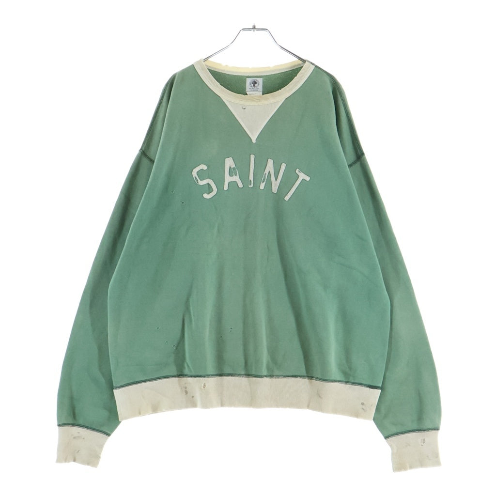 SAINT MICHAEL(セントマイケル) 22SS SWEAT SHIRT FELT GREENGRAY ロゴパッチ プルオーバークルーネックスウェット グリーン SM-S22-0000-040