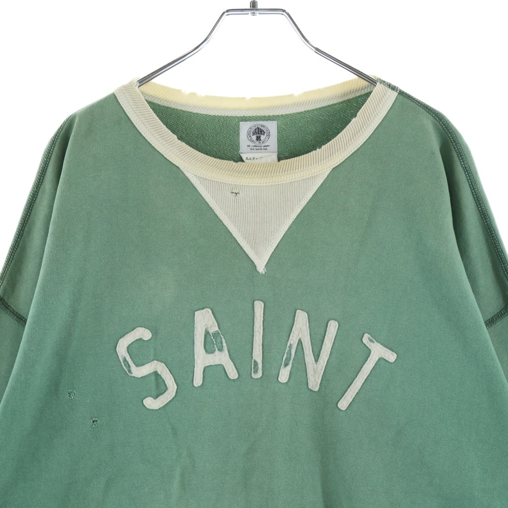 SAINT MICHAEL(セントマイケル) 22SS SWEAT SHIRT FELT GREENGRAY ロゴパッチ プルオーバークルーネックスウェット グリーン SM-S22-0000-040