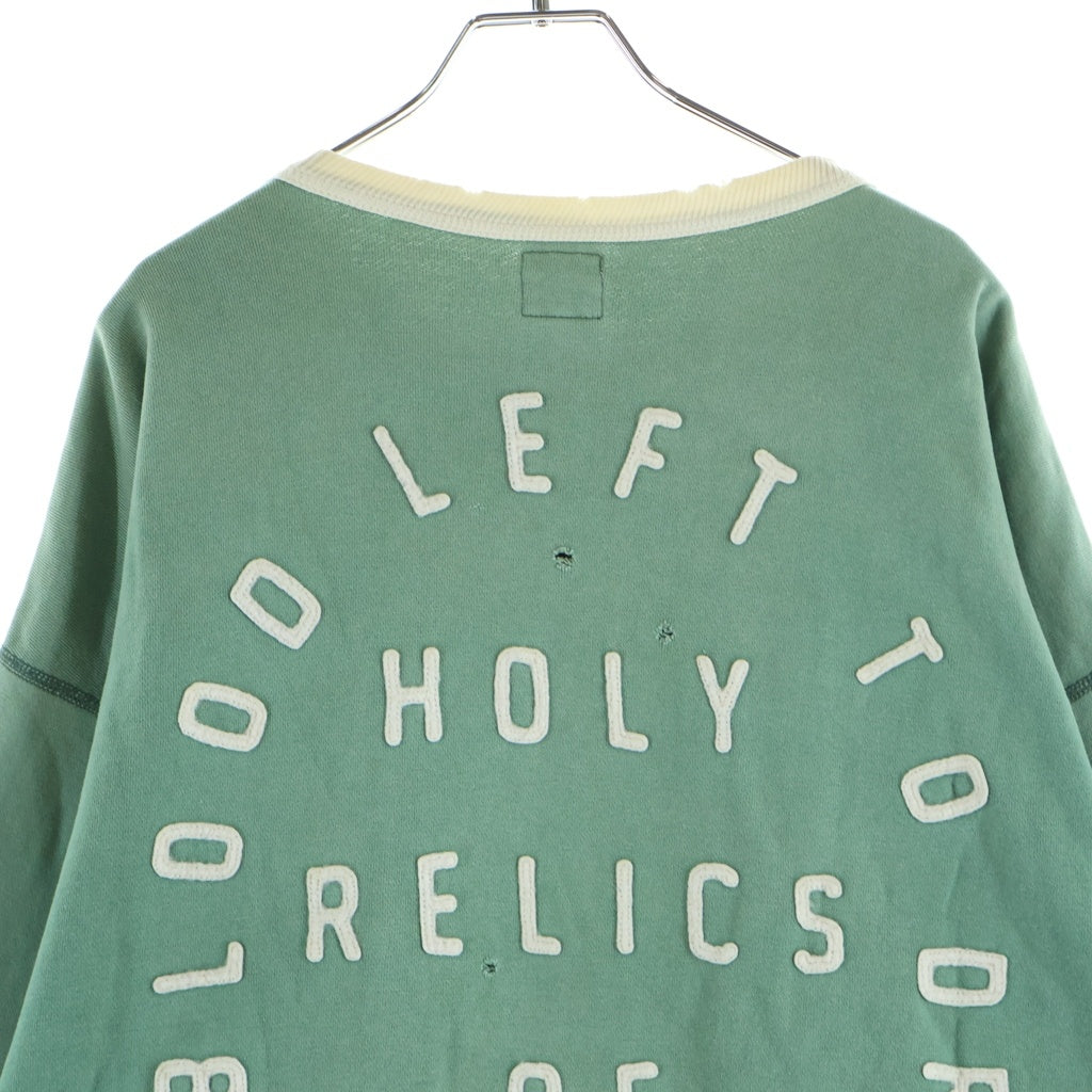 SAINT MICHAEL(セントマイケル) 22SS SWEAT SHIRT FELT GREENGRAY ロゴパッチ プルオーバークルーネックスウェット グリーン SM-S22-0000-040