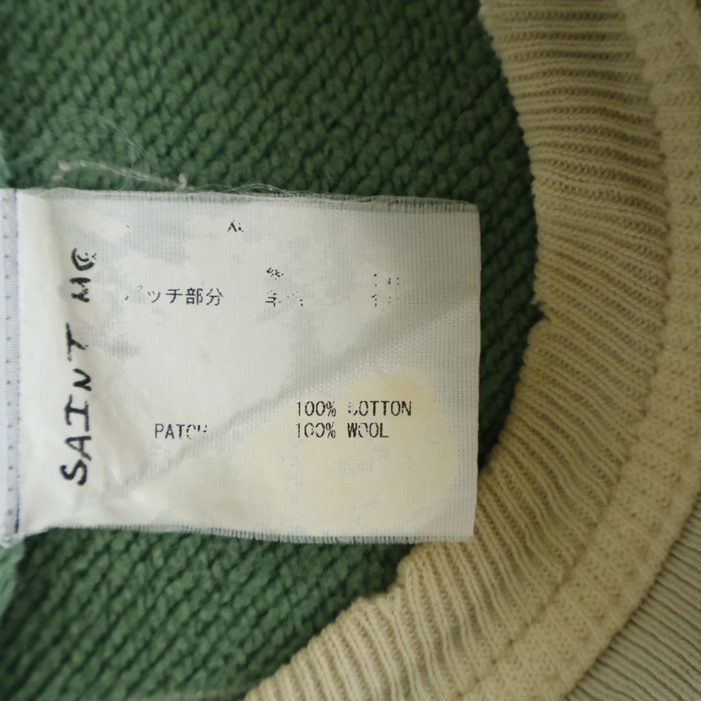 SAINT MICHAEL(セントマイケル) 22SS SWEAT SHIRT FELT GREENGRAY ロゴパッチ プルオーバークルーネックスウェット グリーン SM-S22-0000-040