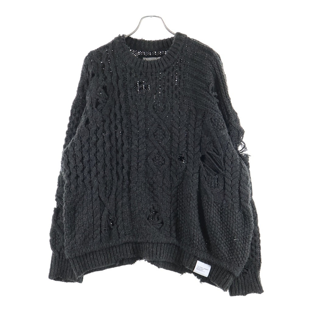 NEIGHBORHOOD(ネイバーフッド) 23AW PATCHWORK SAVAGE SWEATER パッチワーク サベージ クルーネック ニット セーター グレー 232FUNH-KNM01