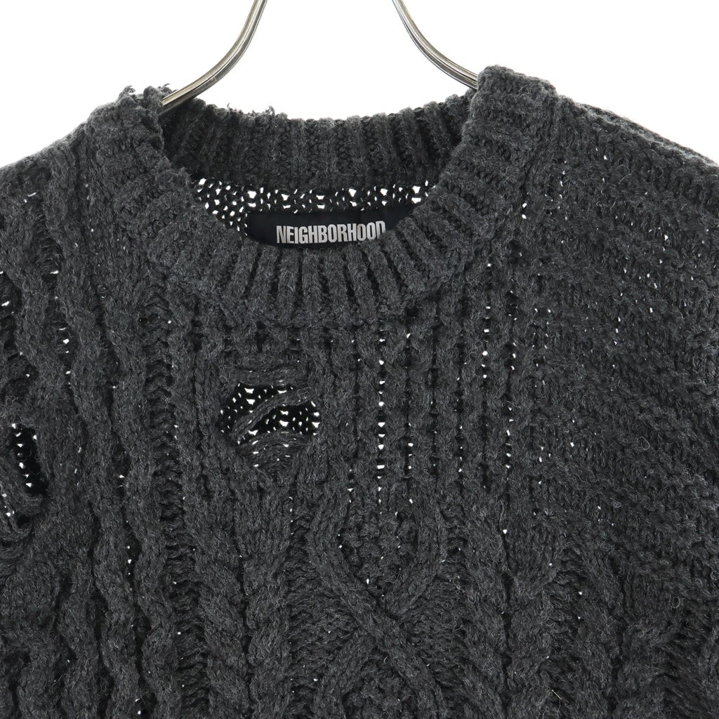 NEIGHBORHOOD(ネイバーフッド) 23AW PATCHWORK SAVAGE SWEATER パッチワーク サベージ クルーネック ニット セーター グレー 232FUNH-KNM01