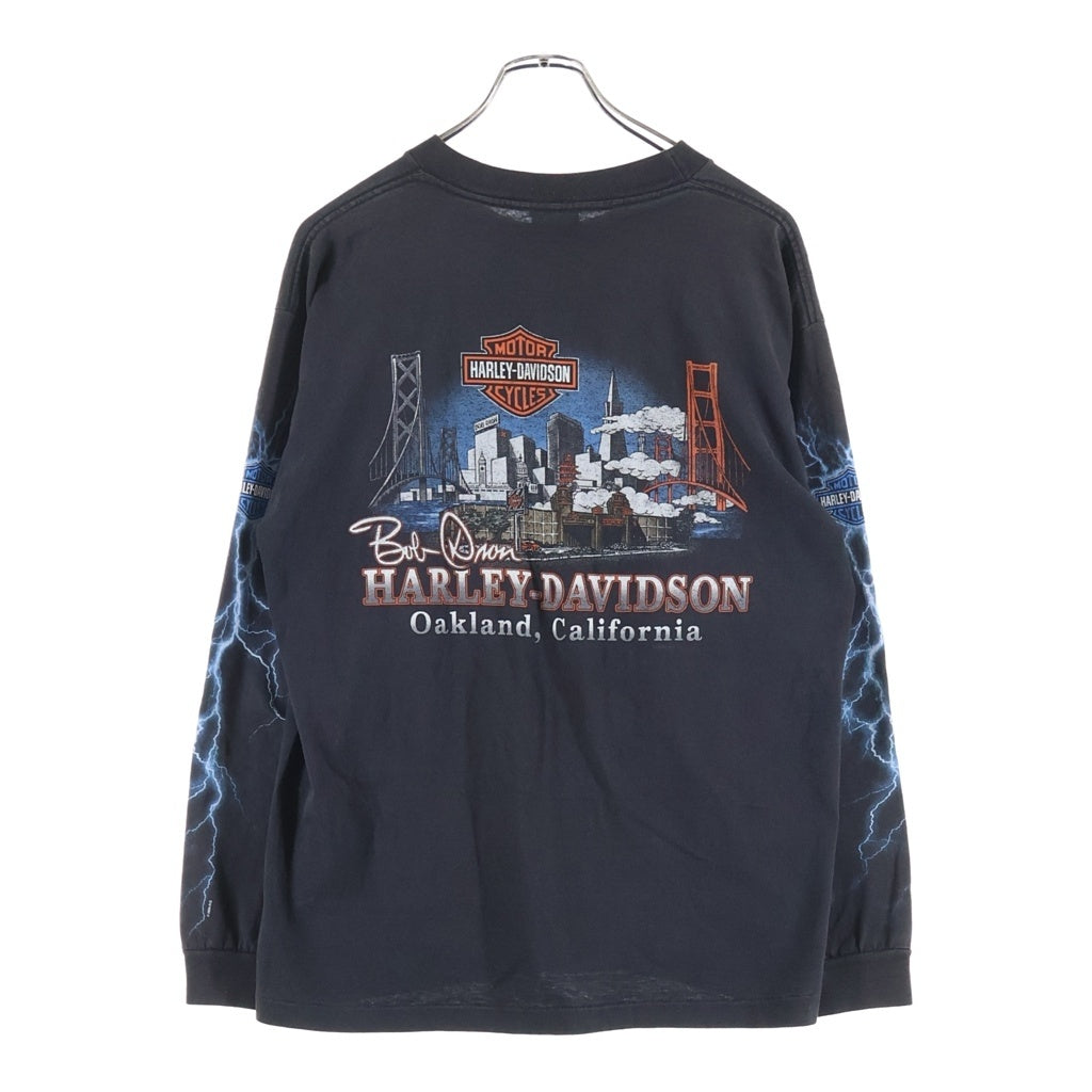 HARLEY DAVIDSON(ハーレーダビッドソン) 00S VINTAGE OAKLAND BLUE THUNDER L/S TEE 2009 USA製 オークランド ブルーサンダー クルーネック 長袖Tシャツ カットソー ブラック