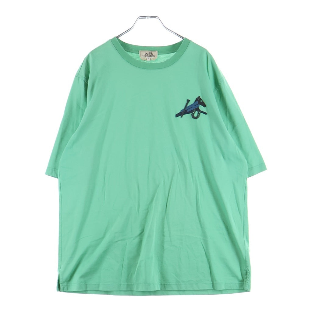 HERMES(エルメス) 22SS ホースレザーモチーフパッチ クルーネック 半袖Tシャツ カットソー グリーン