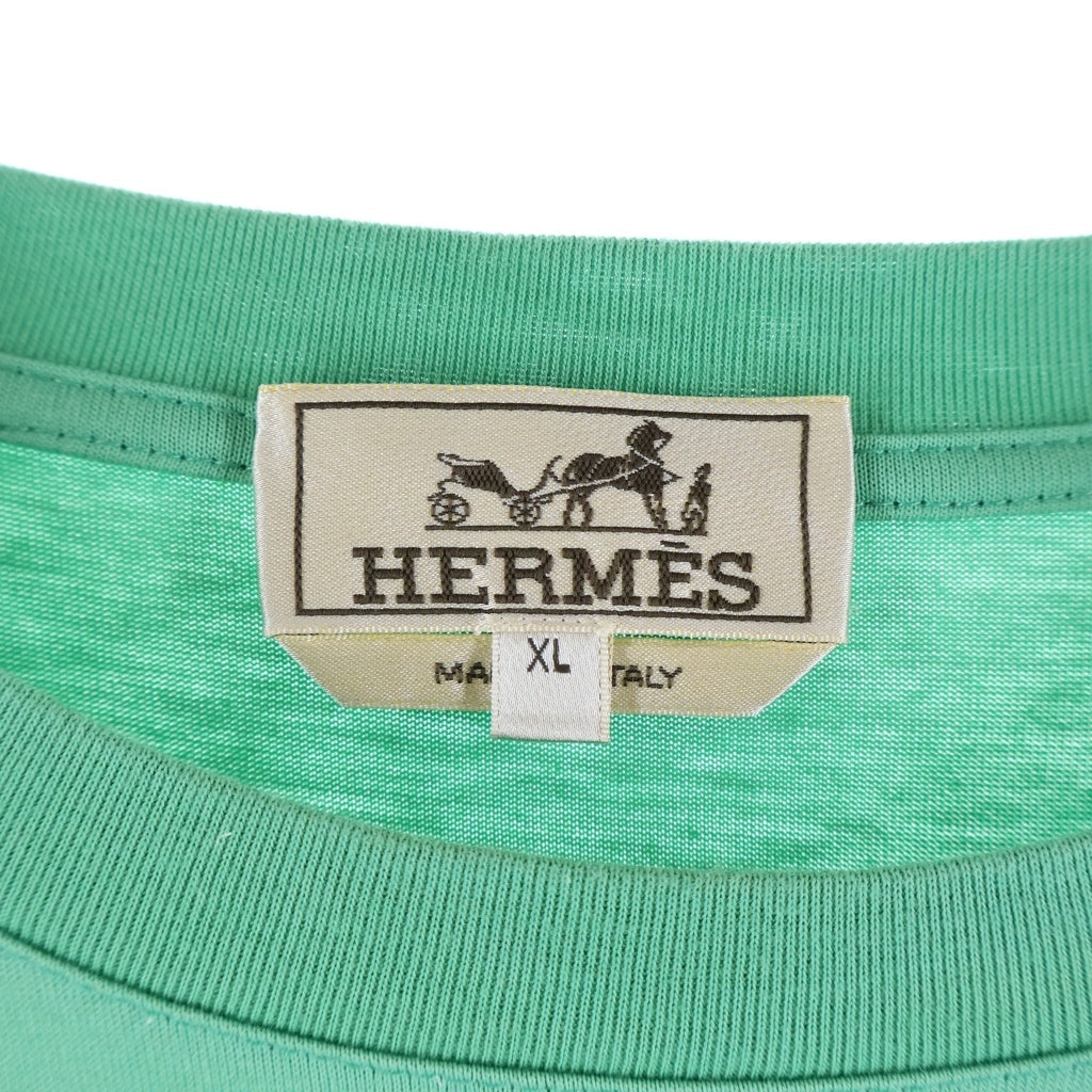 HERMES(エルメス) 22SS ホースレザーモチーフパッチ クルーネック 半袖Tシャツ カットソー グリーン