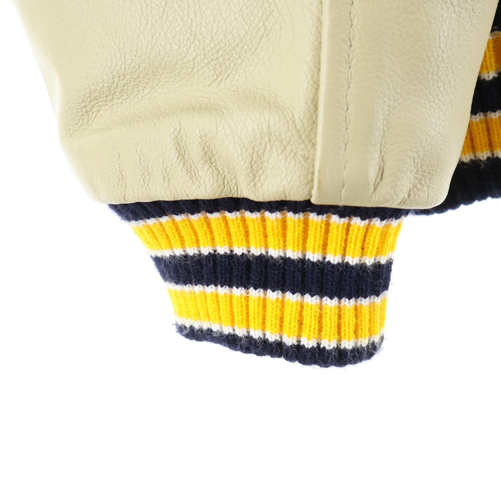 NO BRAND(ノーブランド) HEWITT MFG(ヒューイットエムエフジー) ×BACK DROP STADIUM JACKET バックドロップ スタジアムジャケット アームレザー切替 ウールスタジャン ネイビー/ベージュ